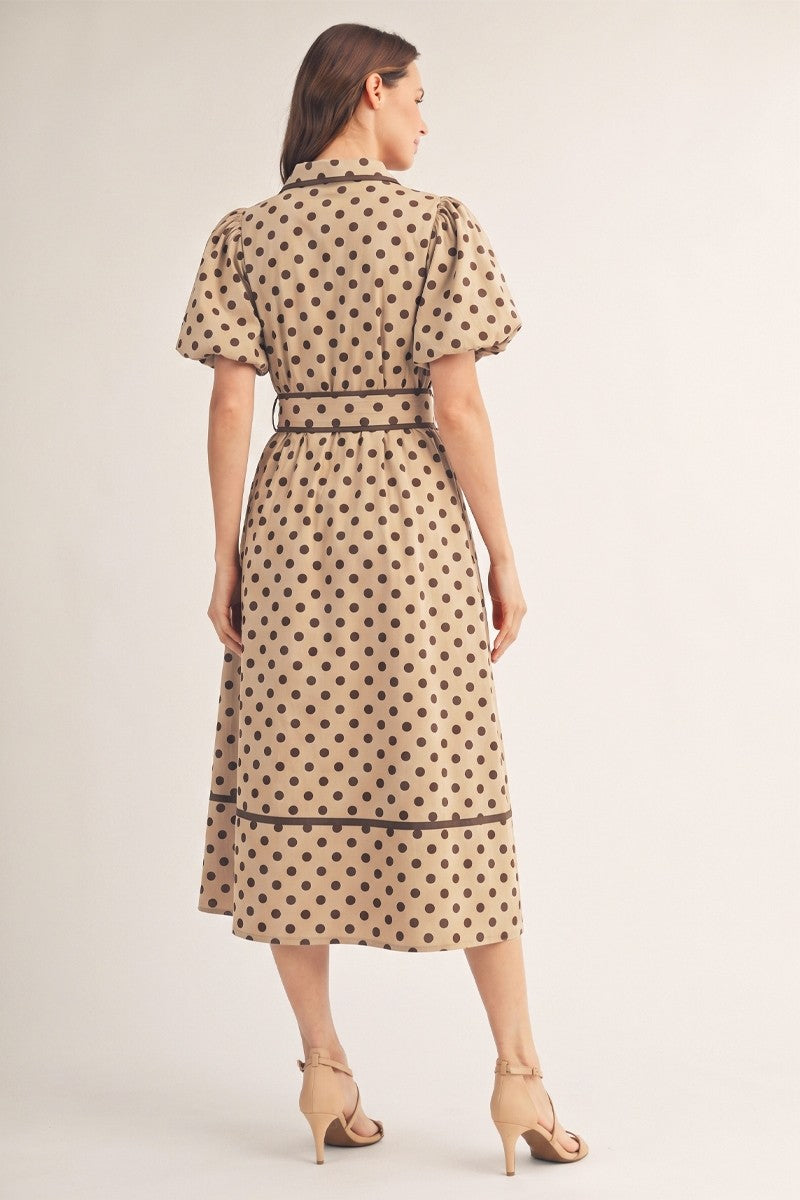 Taupe & Brown Polka Dot Dress - Brazos Avenue Market