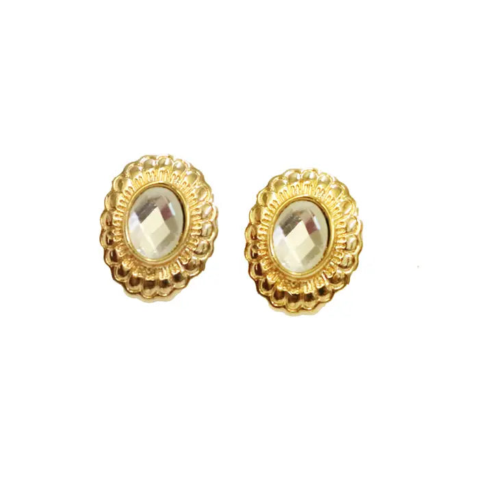 Gold Flower Stamped Concho Earring with Rhinestone - Brazos Avenue Market