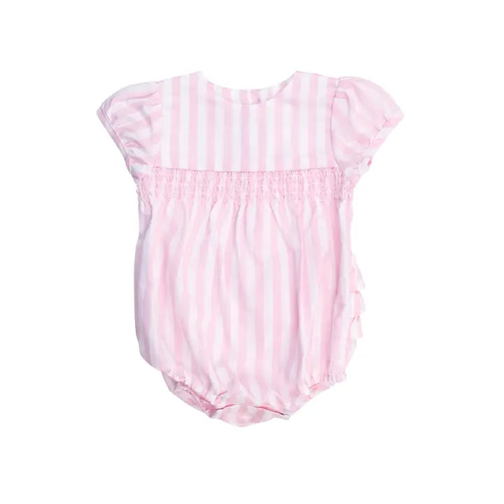 Baby Girls Baby Pink Stripe Stripe Puff Sleeve Smocked Romper - Brazos Avenue Market
