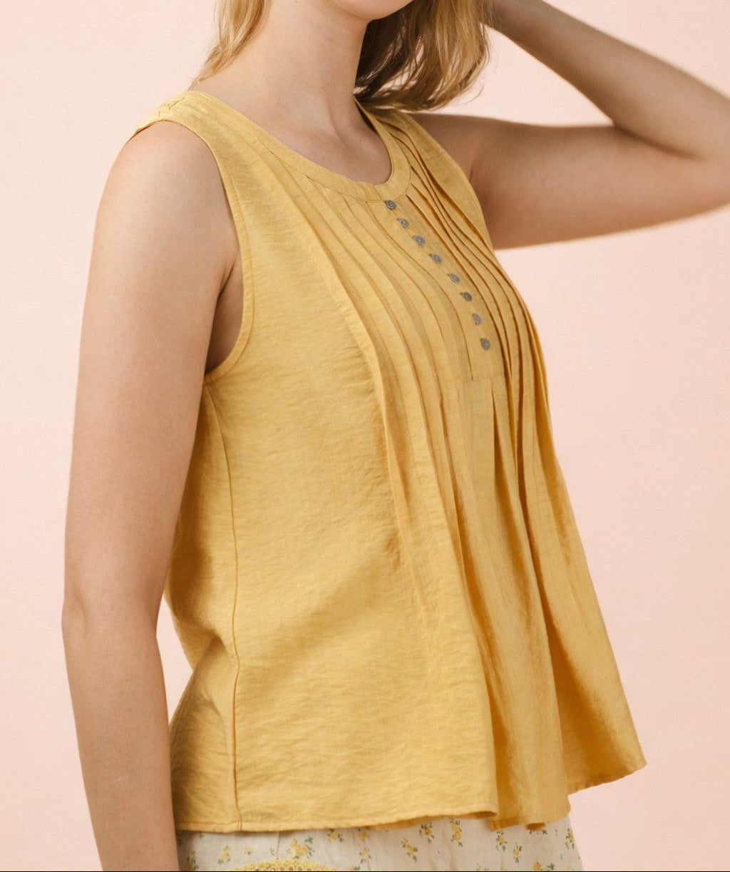 Half Button Down Pintuck Sleeveless Woven Top - Brazos Avenue Market
