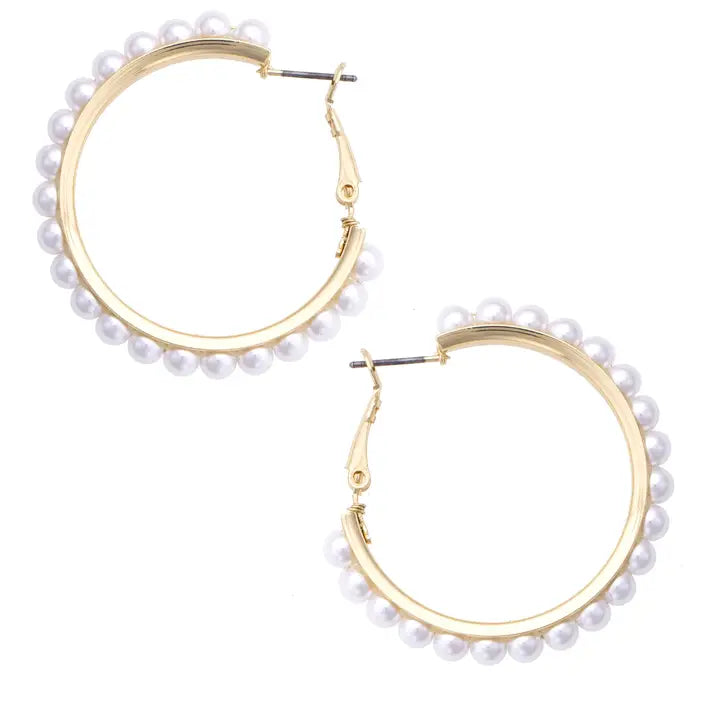 Lacey Pearl Hoop Earrings in Ivory - Brazos Avenue Market