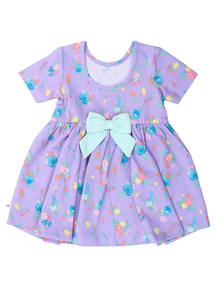 Girls Purple Garden Short Sleeve Knit Twirl Dress - Brazos Avenue Market