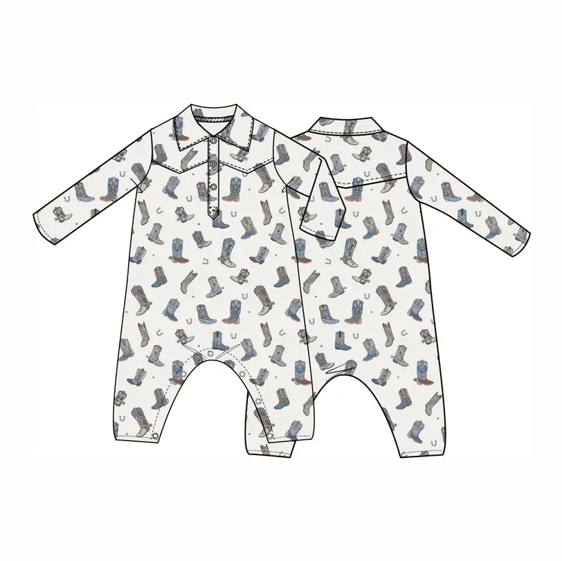 Buckaroo Boots - Long Sleeve Cowboy Romper