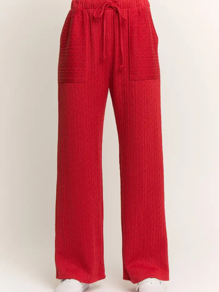 Red Jacquard Casual Pants - Brazos Avenue Market