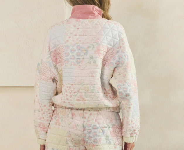 Textured Contrast Printed Quarterzip Sweater