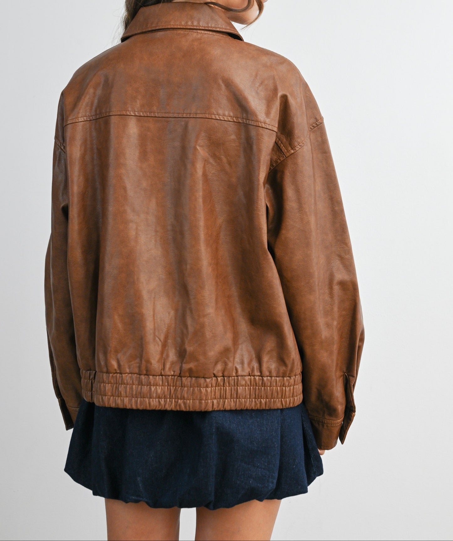 Collared Zip-front Leather Jacket