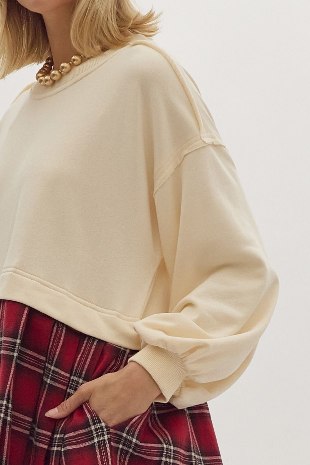 Twofer Solid & Plaid Mini Dress - Brazos Avenue Market