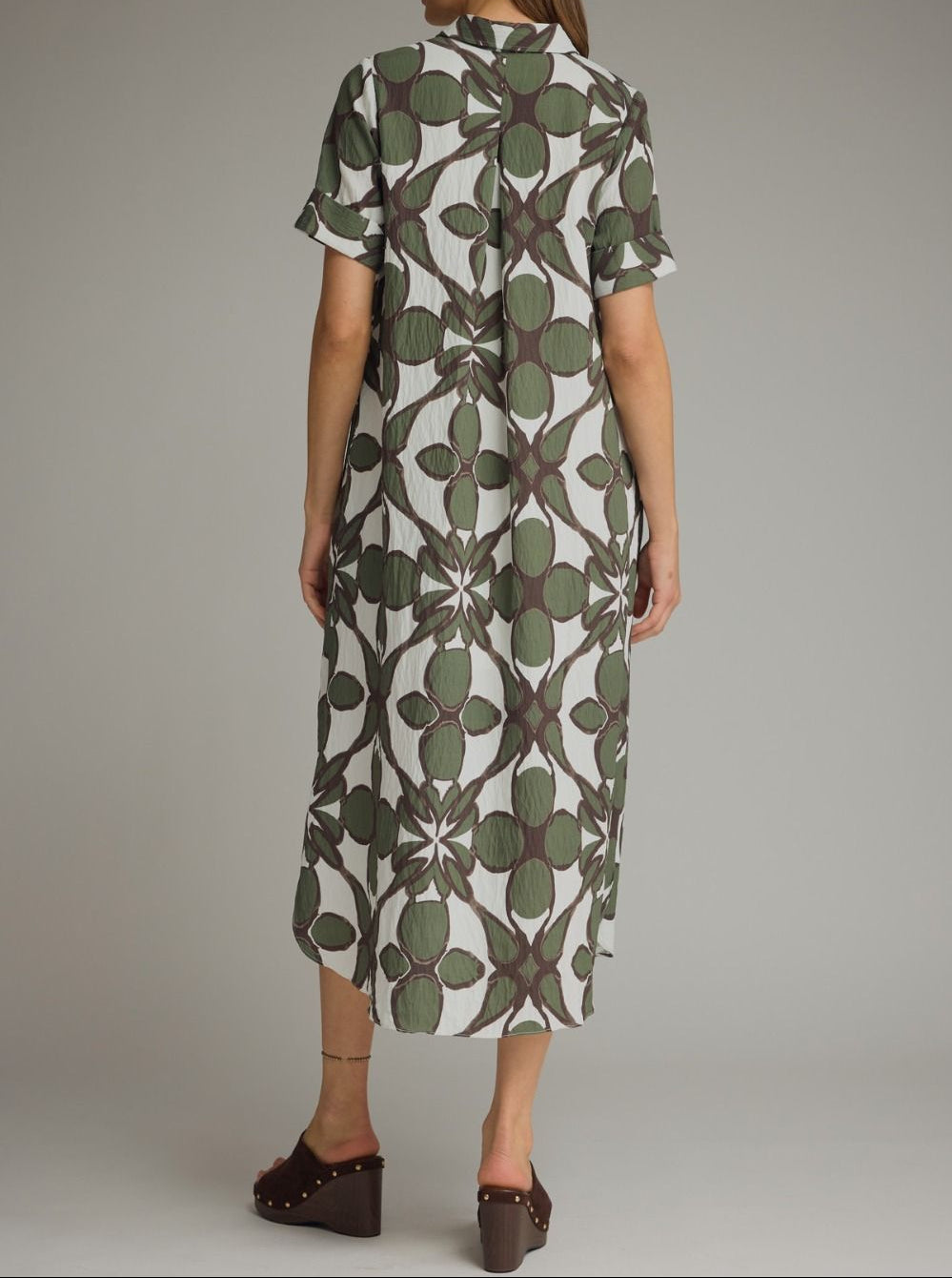 Olive Short Sleeve Midi Shirt Dress