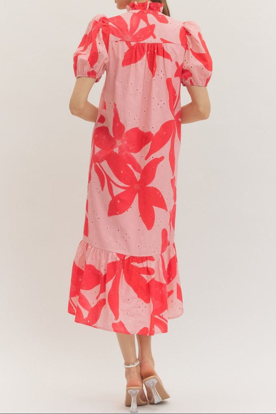 Pink Botanical Print Midi Dress - Brazos Avenue Market