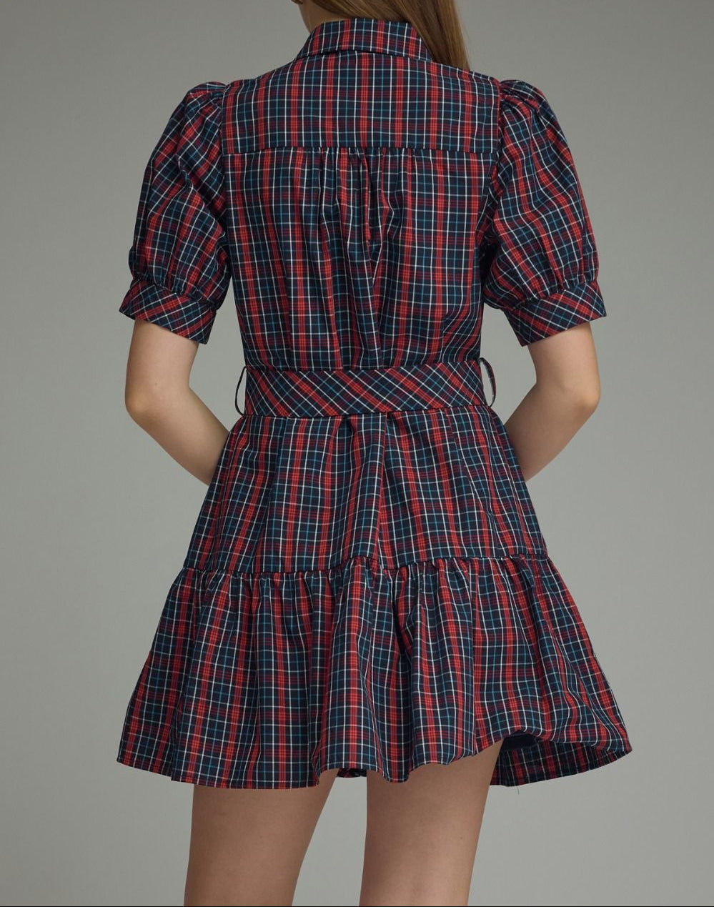 Navy Plaid Mini Dress