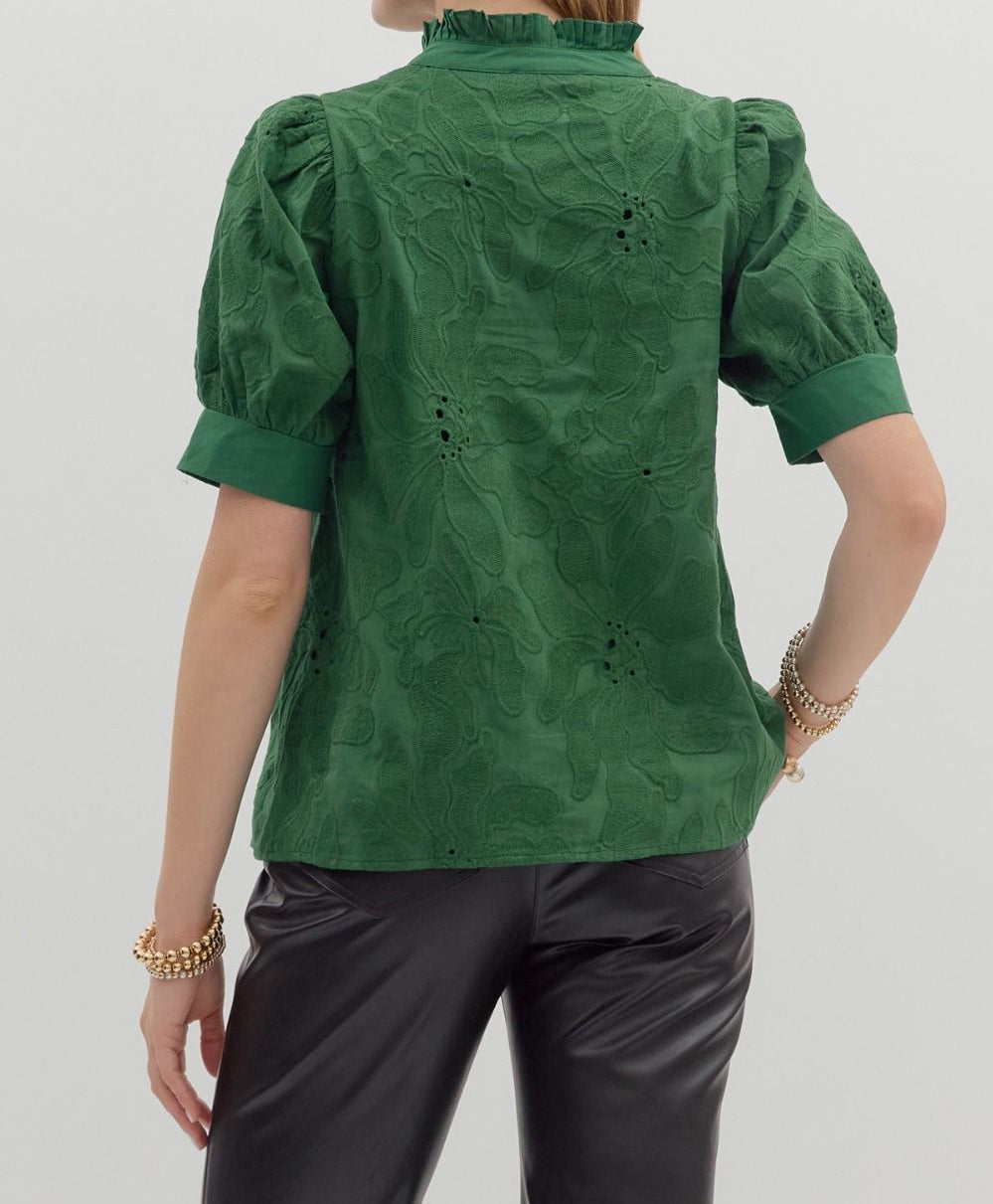Floral Embroidered Puff Sleeve Top - Brazos Avenue Market