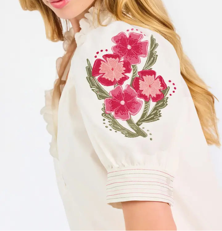 Emmie Embroidered Top Ivory