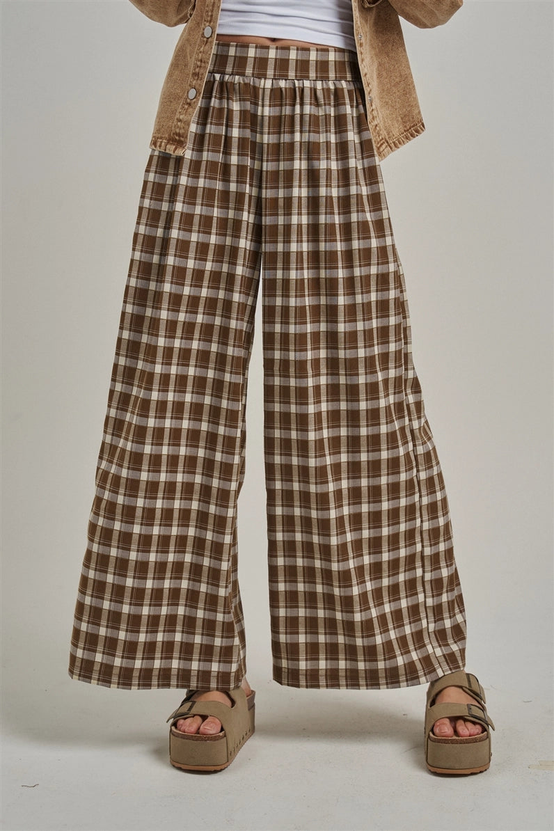 Plaid Checkered Flowy Wide Leg Pants