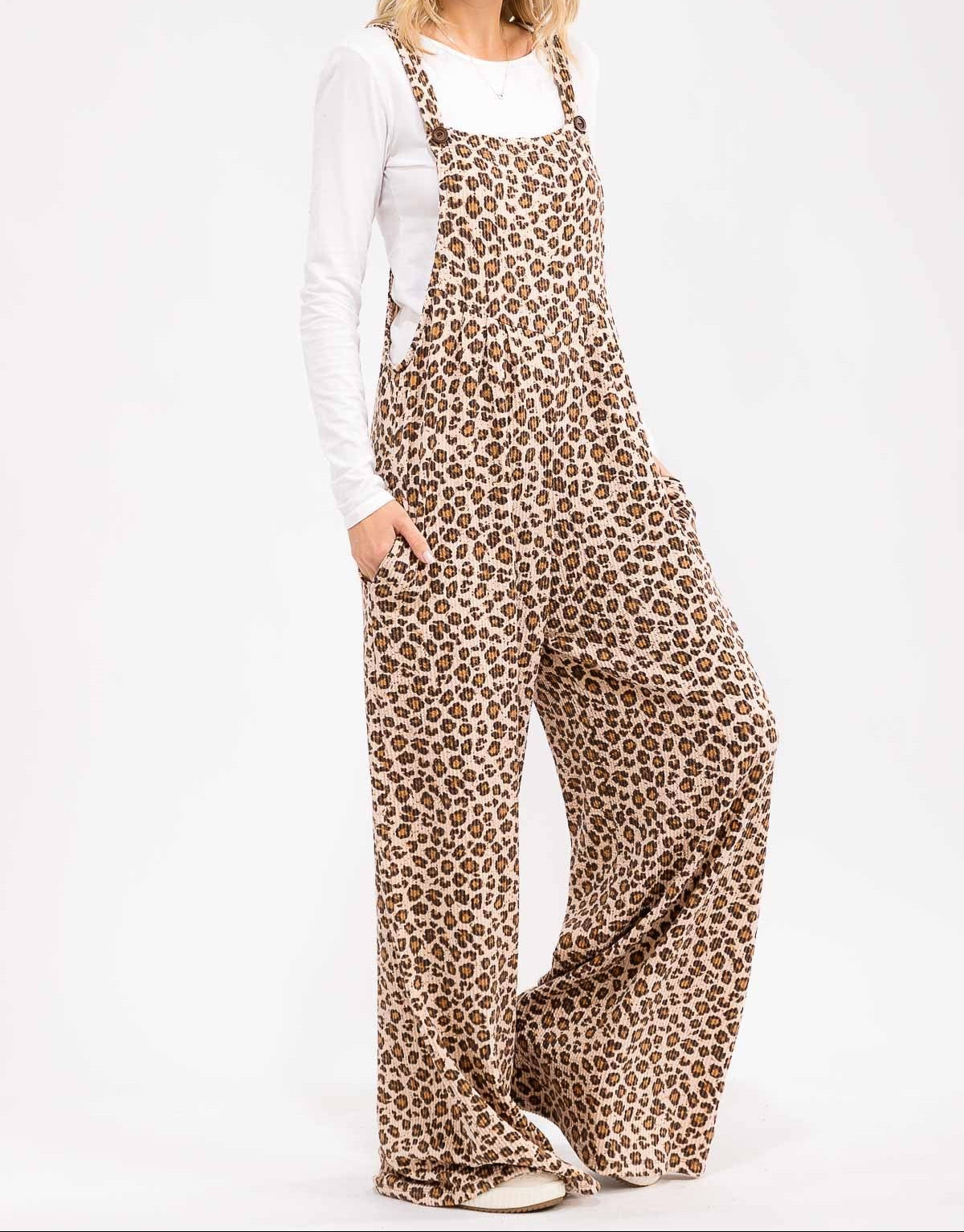 Leopard Print Wide Leg Overalls