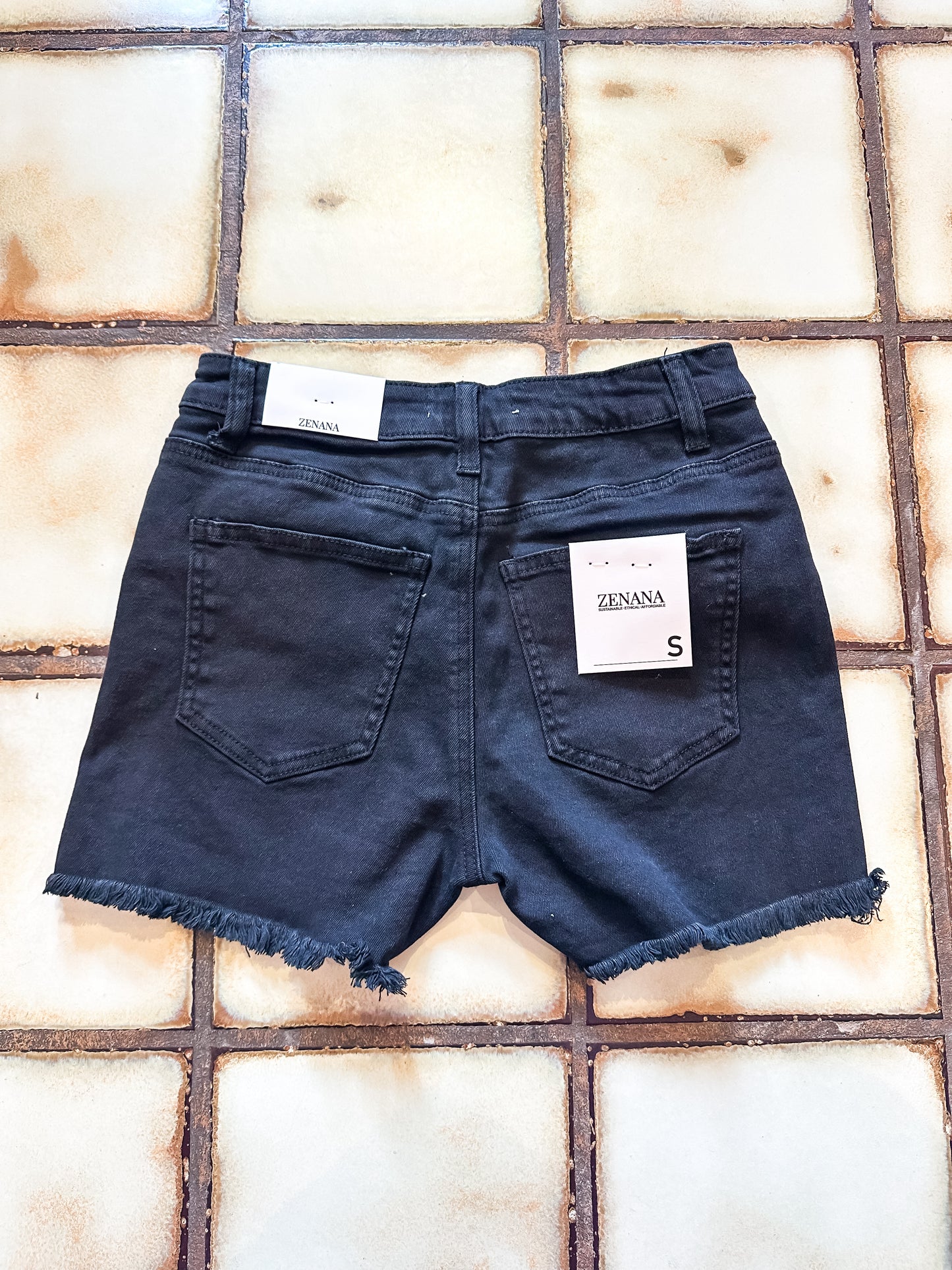 Black Frayed Hem Denim Shorts - Brazos Avenue Market