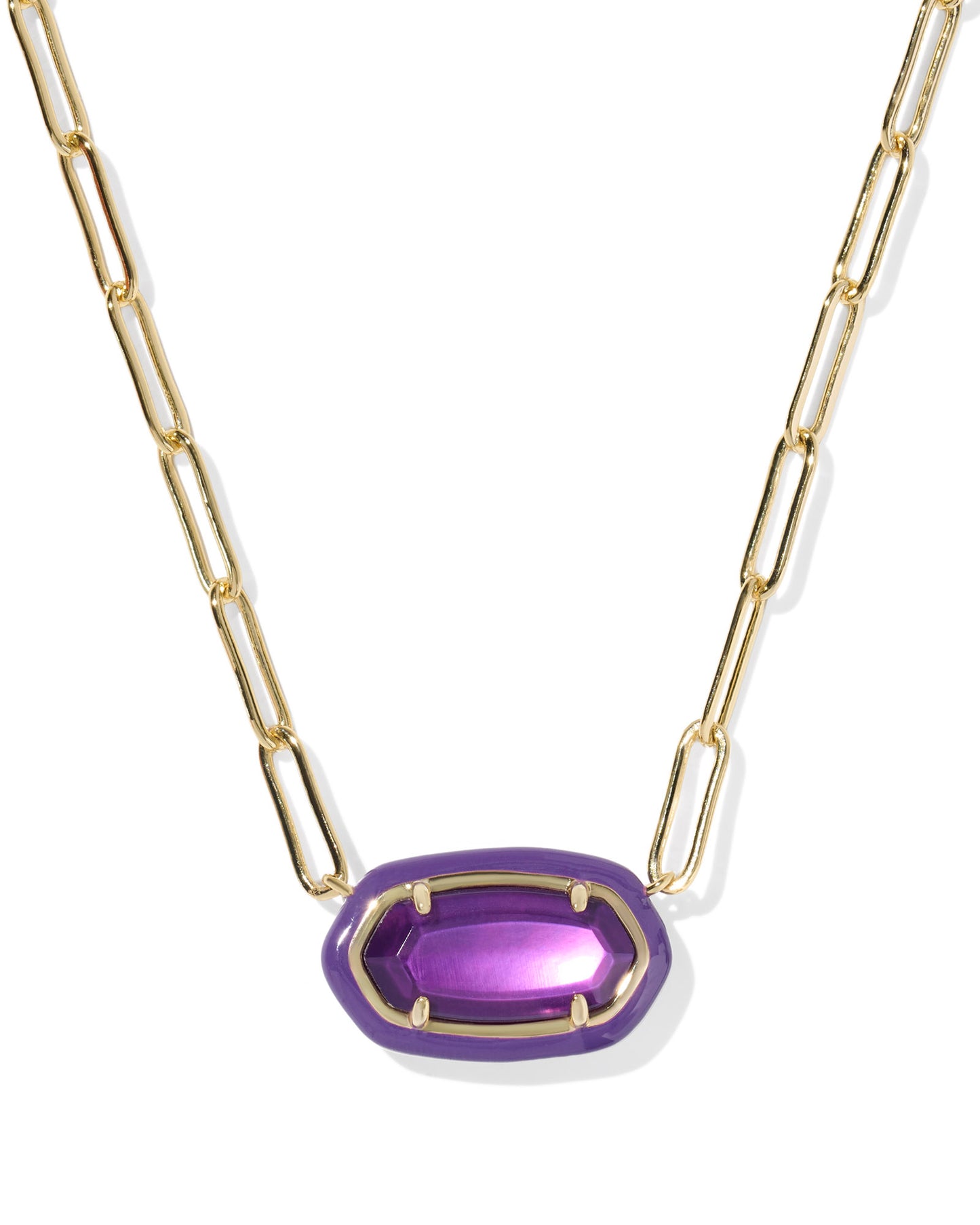 Elisa Enamel Frame Gold Paperclip Necklace - Brazos Avenue Market