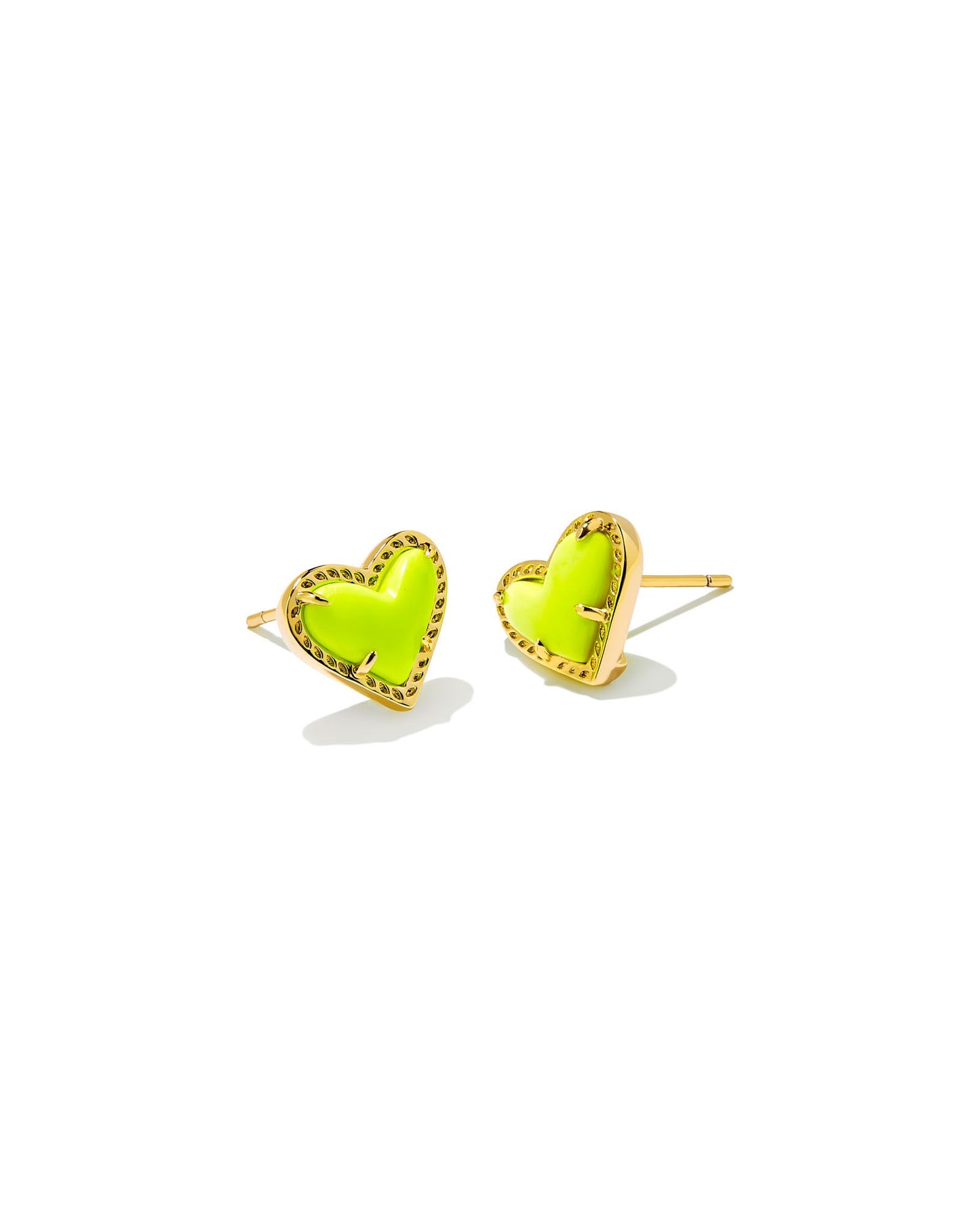Ari Heart Neon Gold Stud Earrings - Brazos Avenue Market