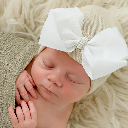 ILYBEAN Beige with White Bow Hospital Hat