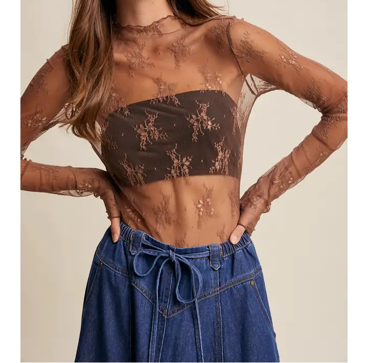 Sheer Lace Long-Sleeve Top