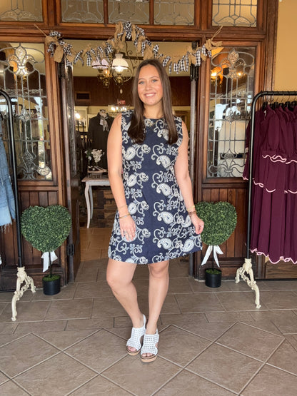 Denim Sleeveless Mini Dress With Embroidery