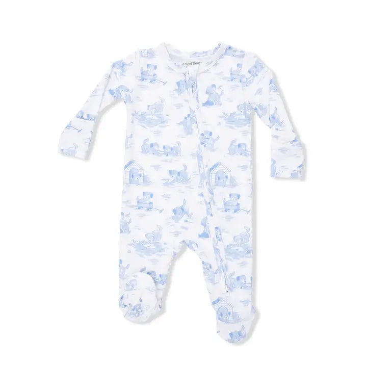 Puppy Toile Blue - 2 Way Zipper Footie - Brazos Avenue Market 