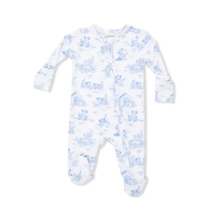 Puppy Toile Blue - 2 Way Zipper Footie - Brazos Avenue Market 