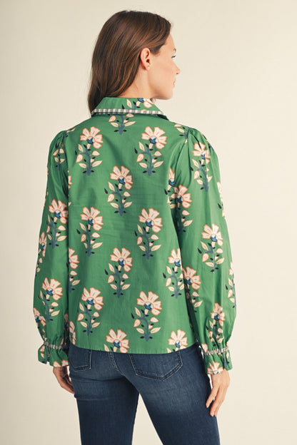 Stripe Contrast Button Down Floral Top