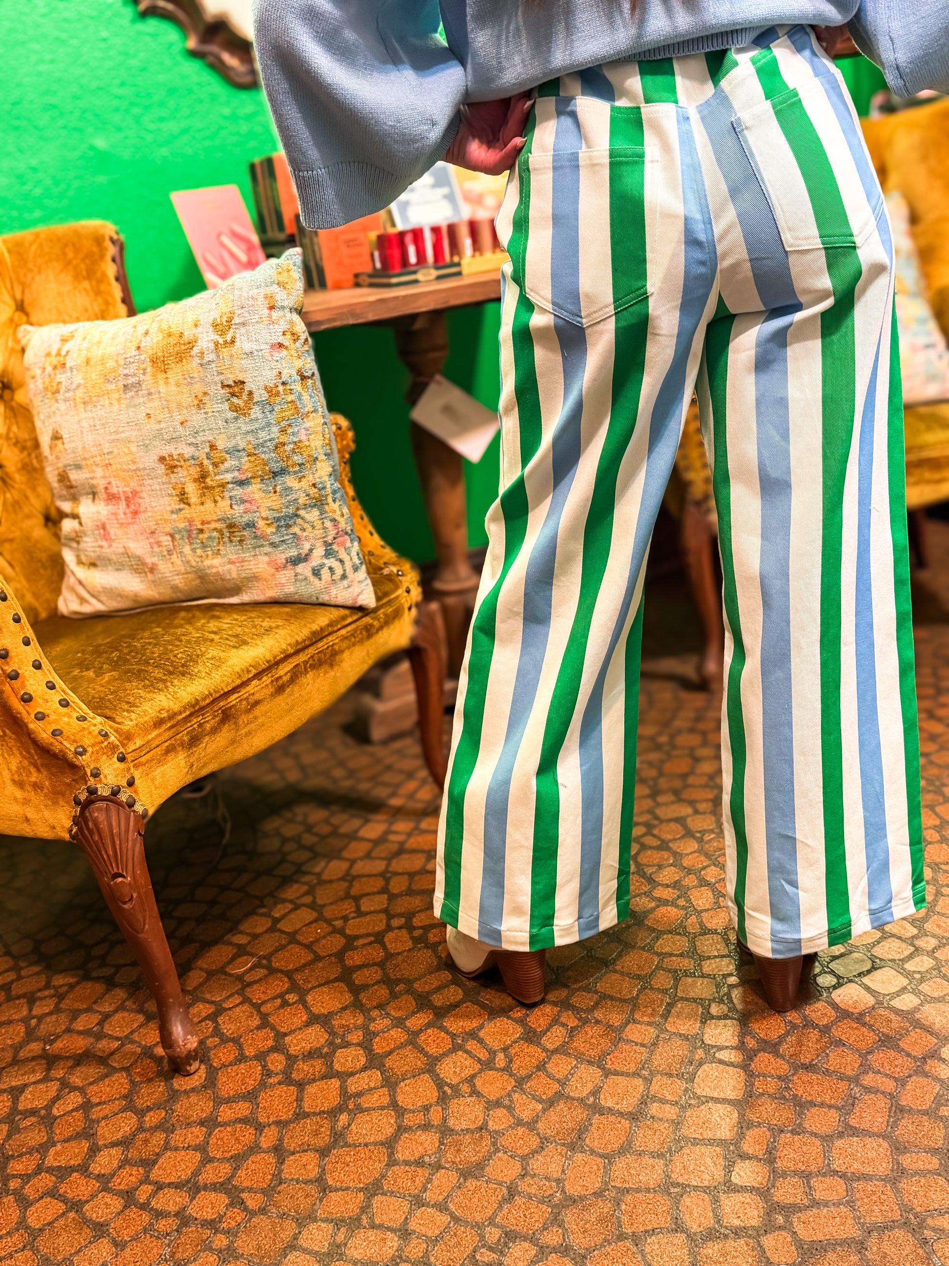 Mint Julip Stripe Wide Leg Pants - Brazos Avenue Market 