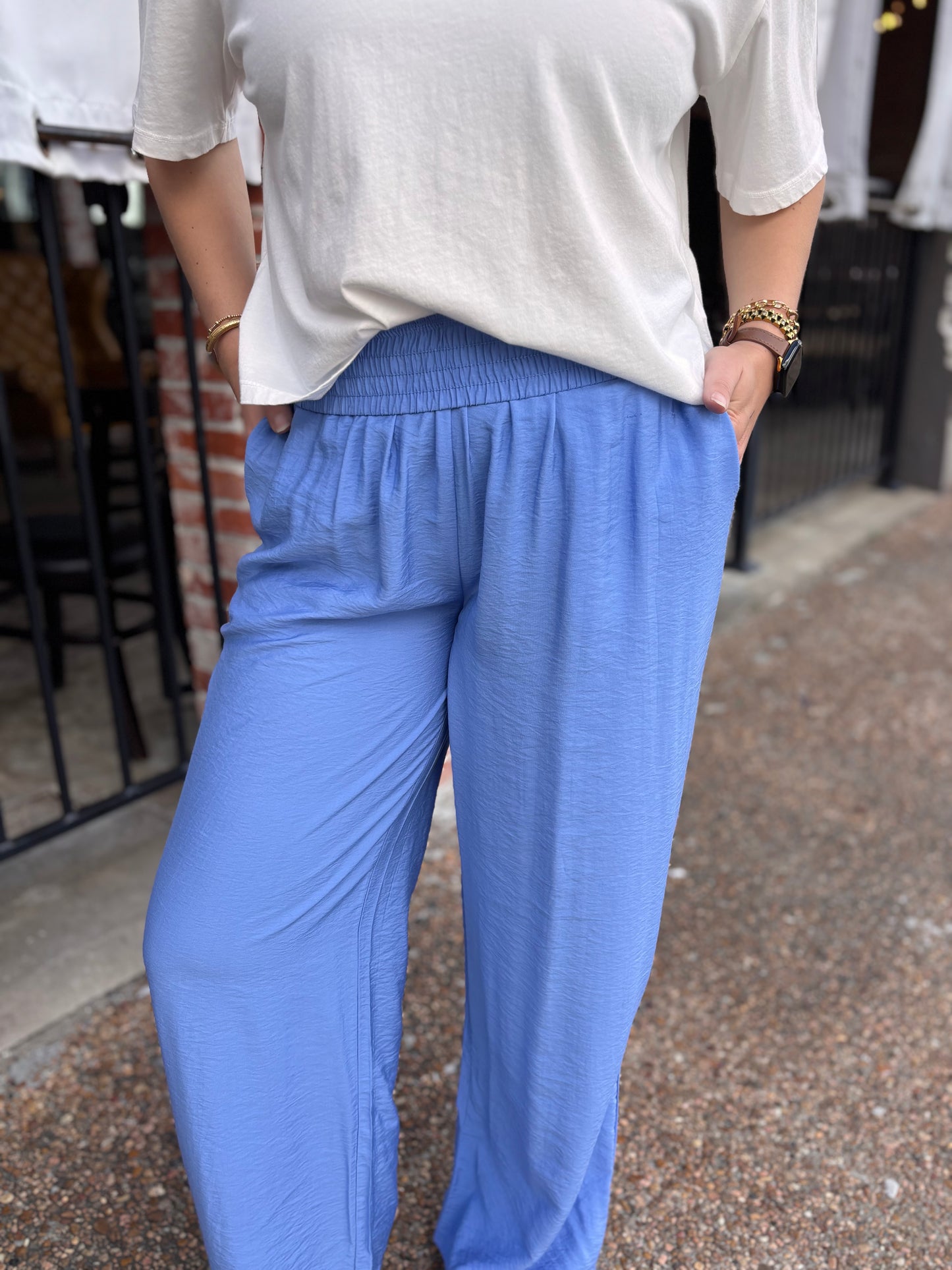 Blue Lightweight Wide Leg Pants