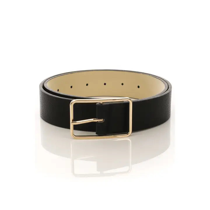 Faux Leather Rectangle Cutout Buckle Fashion Bel - Brazos Avenue Market 