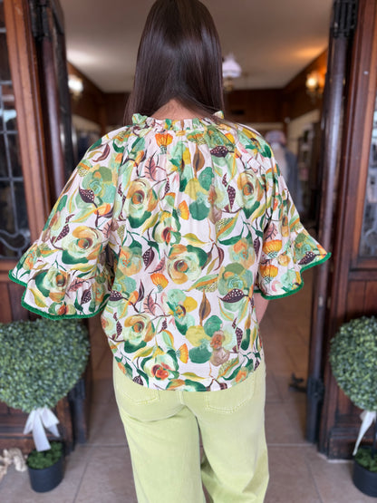 Round Yoke V-neck Floral Print Top - Brazos Avenue Market 