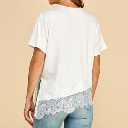 Asymmetrical Lace Trim Top - Brazos Avenue Market 