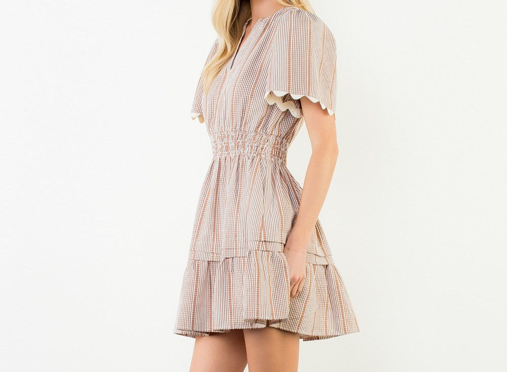 Short Sleeve Striped V-neck Dress - Brazos Avenue Market 