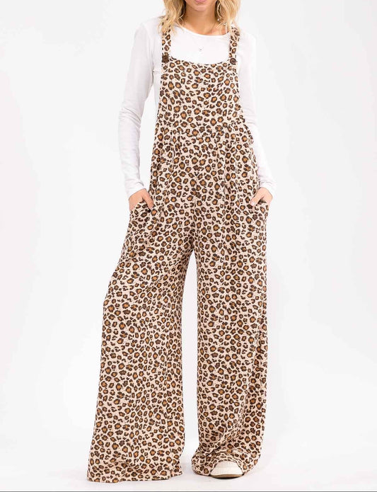 Leopard Print Wide Leg Overalls