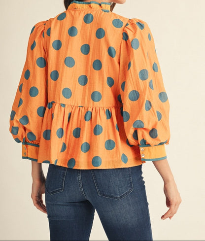 Button Down Polka Dot Peplum Blouse