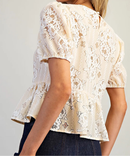 Floral Lace Puff Sleeve Blouse - Brazos Avenue Market 