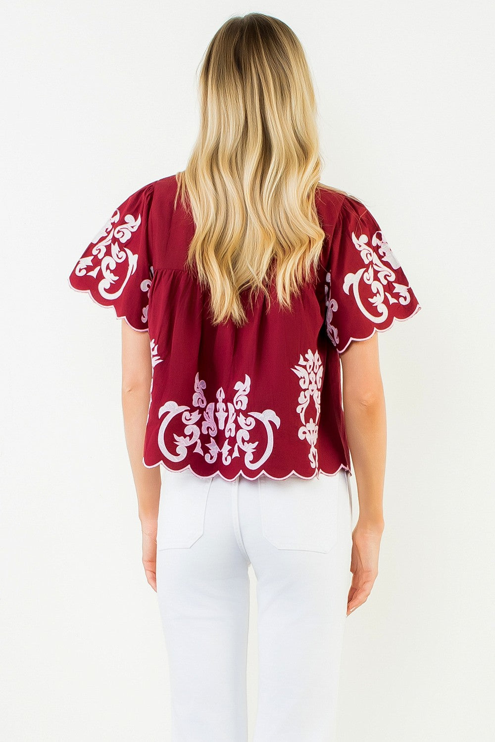 Flutter Sleeve Embroidery Detail Top