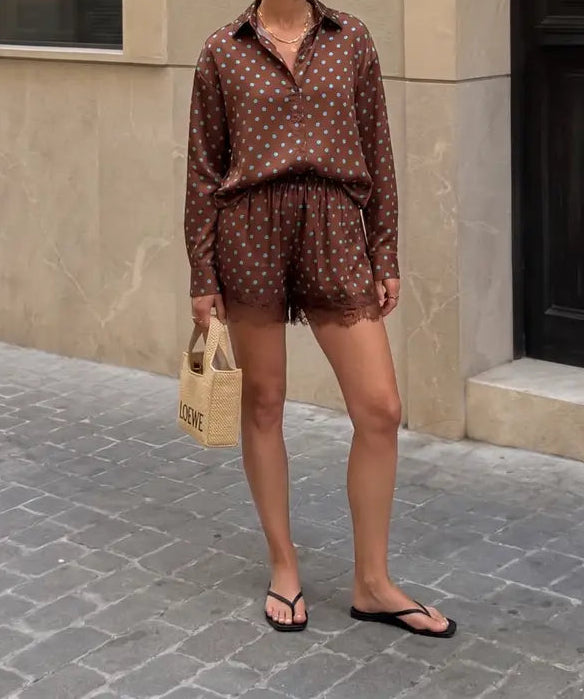 Lace Trim Polka Dot Shorts - Brazos Avenue Market 