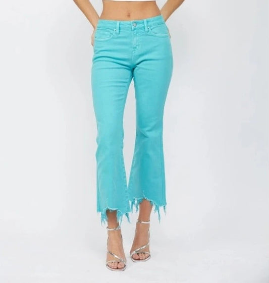 High Rise Crop Flare - Turquoise