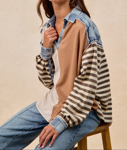 Mixed Pattern Long Sleeve Top