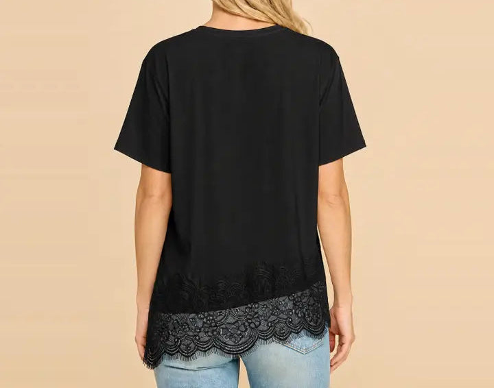 Asymmetrical Lace Trim Top - Brazos Avenue Market 