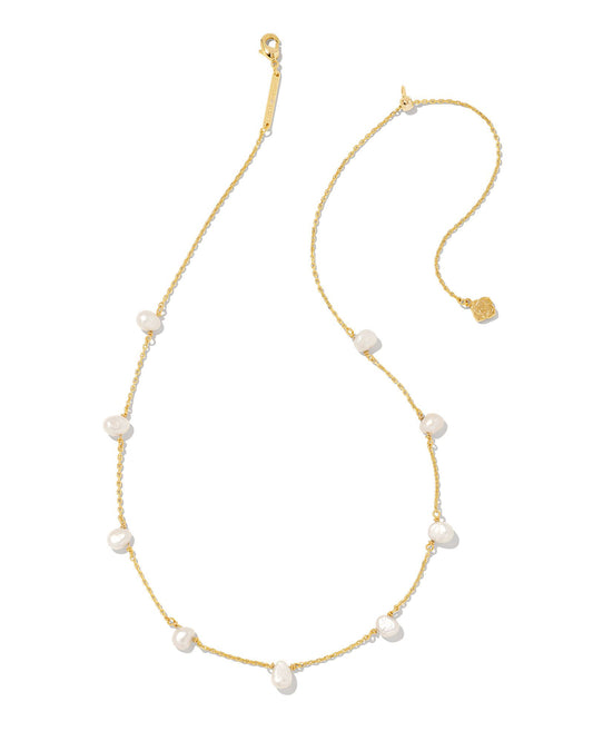LEIGHTON PEARL STRAND NECKLACE GOLD WHITE PEARL - Brazos Avenue Market 