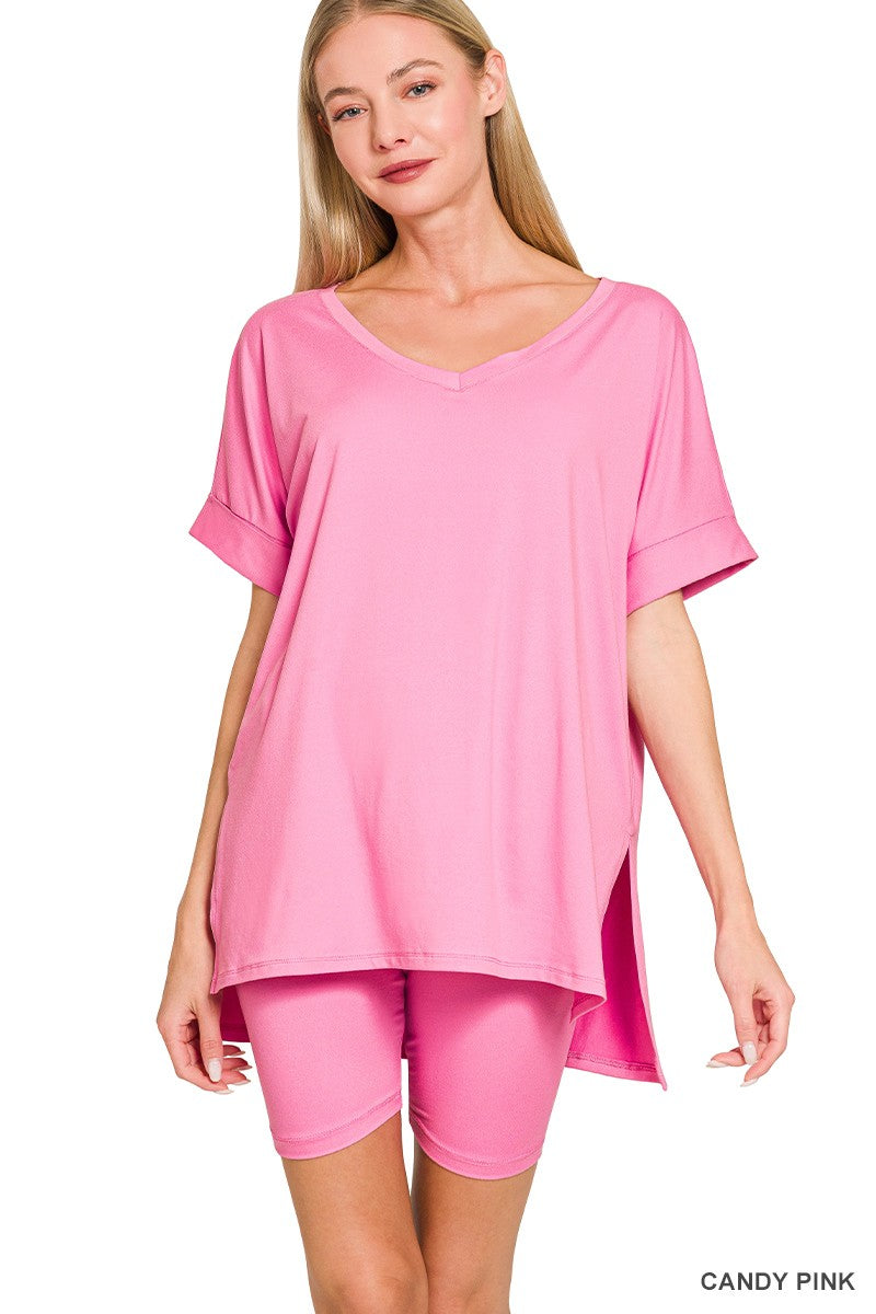 V-neck Top & Biker Shorts - Brazos Avenue Market 