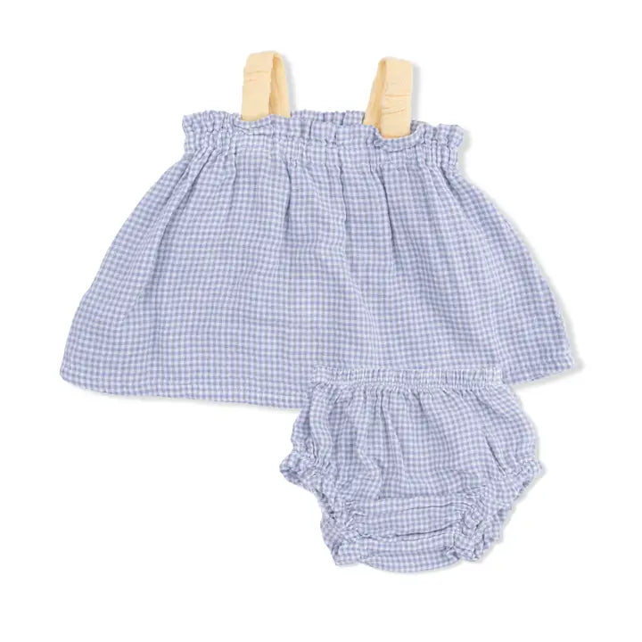Micro Gingham Blue Blizzard - Top with Bows and Ruffle Leg Bloomer - Brazos Avenue Market 