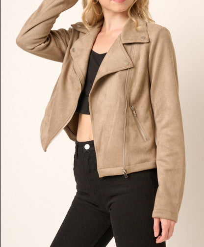 Taupe Suede Moto Jacket