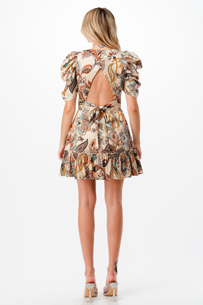 Satin Mini Dress With Fall Print