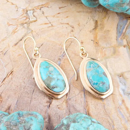 Genuine Blue Turquoise Golden Drop Earrings - Brazos Avenue Market 