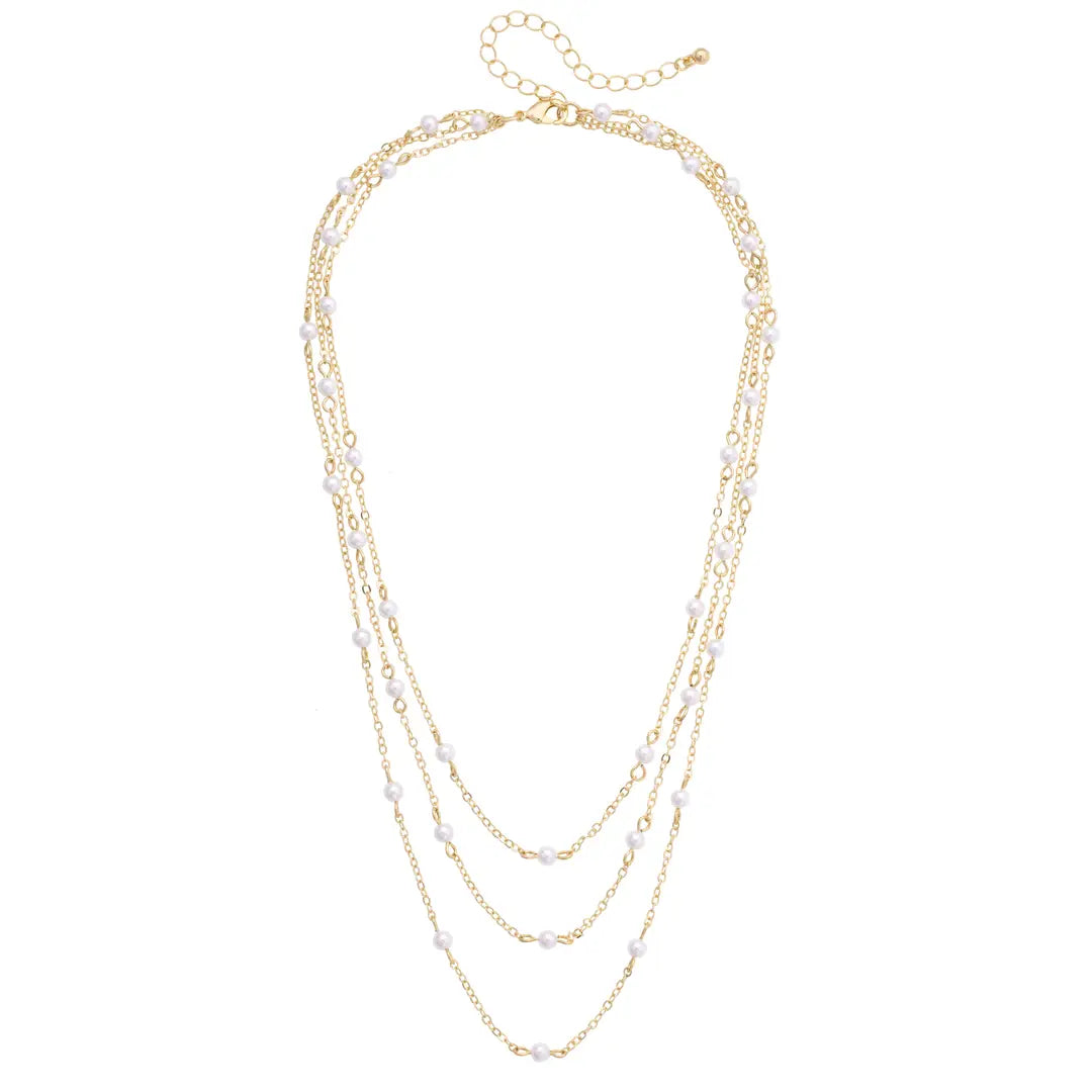 Florence Pearl Drip Layered Necklace in Shiny Gold - Brazos Avenue Market 