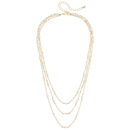 Florence Pearl Drip Layered Necklace in Shiny Gold - Brazos Avenue Market 