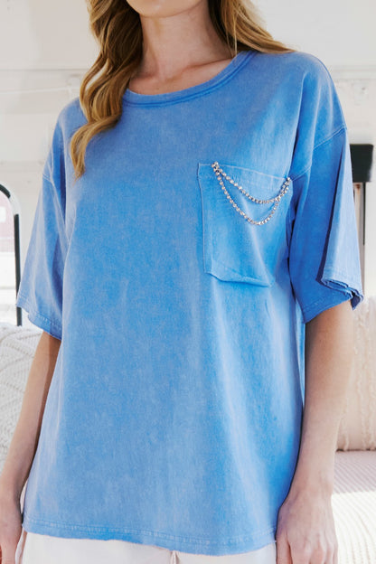 Mineral Washed Tee with Jewel Chain Pocket